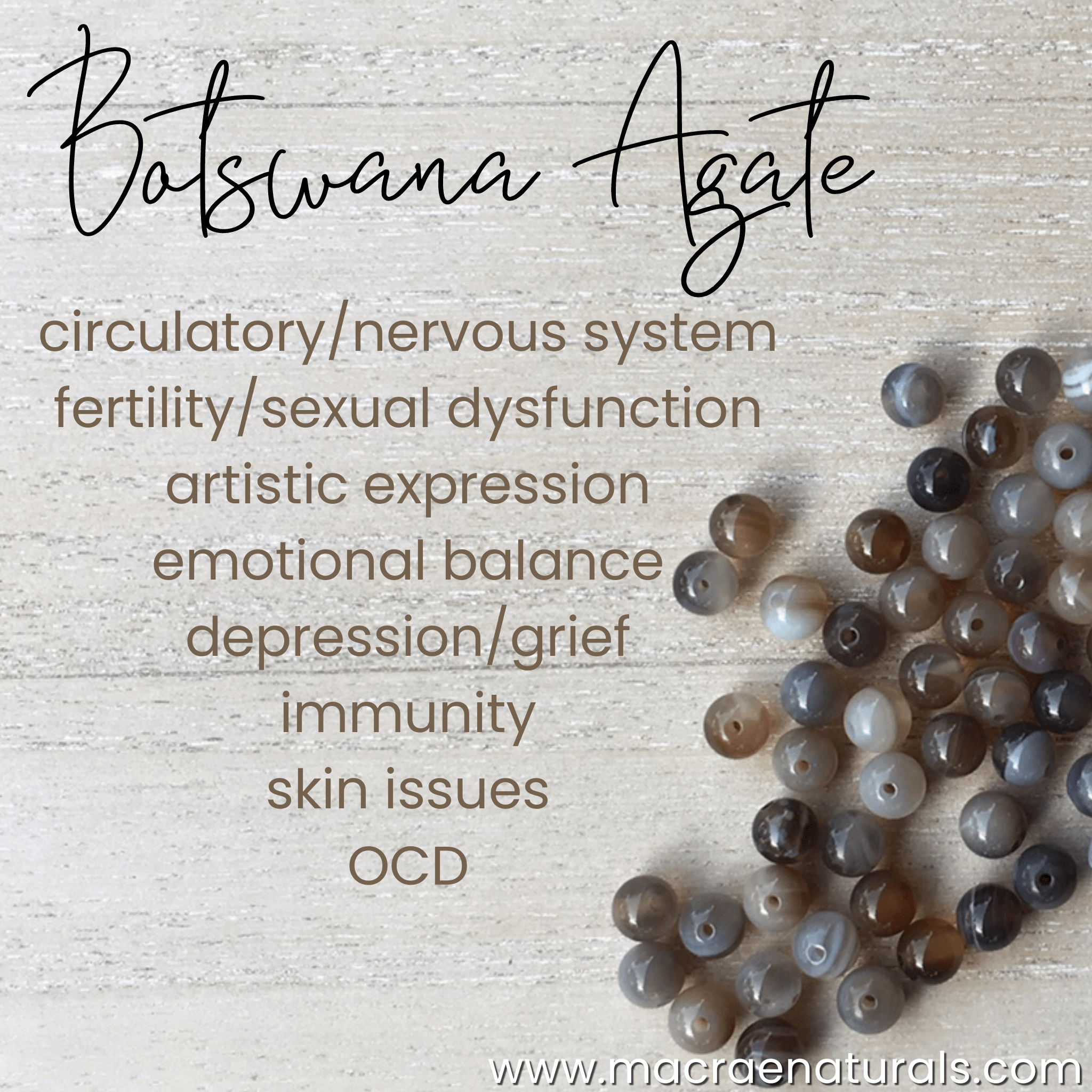Botswana Agate Stone Emotional Balance Grief OCD MacRae Naturals